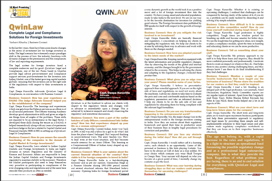 Featured in magazine | qwinlaw helps in legal services for NRI and foreign national in India | legal compliance consultation | Lawyers in regulatory compliance